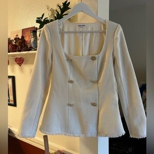Reformation - Cream Double-Breasted Tweed Jacket, size 4